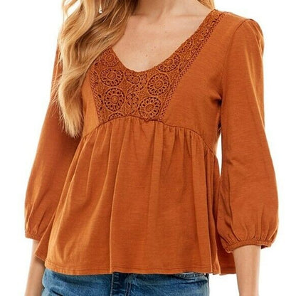 Derek Heart Babydoll Pullover Top medium Glazed Ginger/Rusty Orange NWT