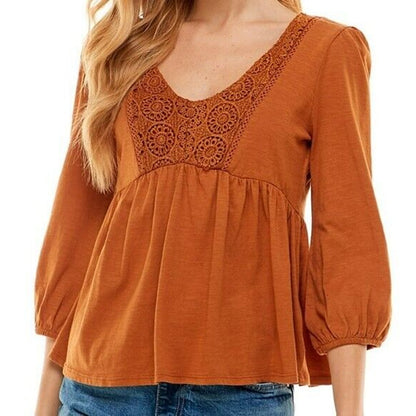 Derek Heart Babydoll Pullover Top medium Glazed Ginger/Rusty Orange NWT
