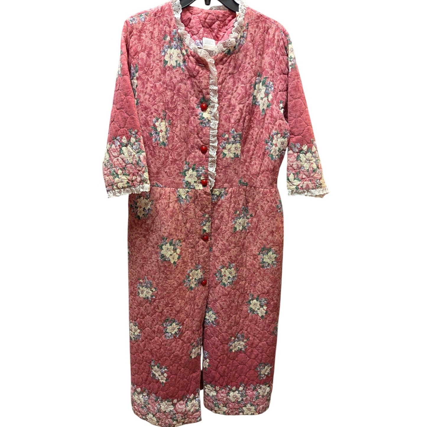 Vintage Montgomery Ward Quilted Floral Duster Robe Housecoat Medium