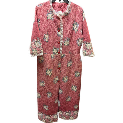 Vintage Montgomery Ward Quilted Floral Duster Robe Housecoat Medium