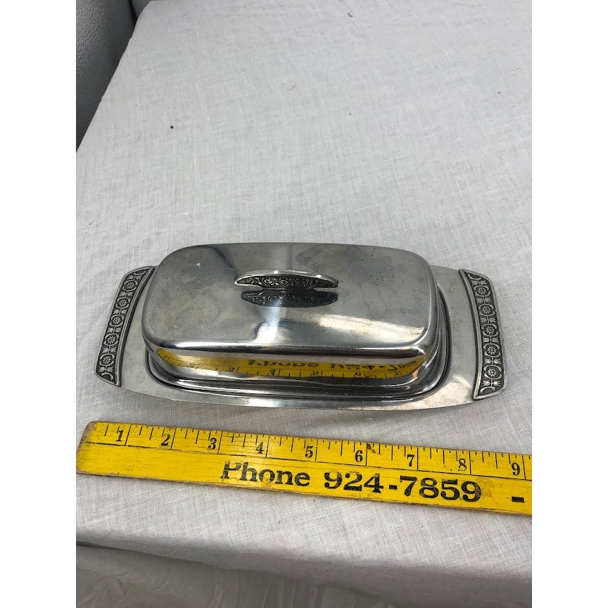 Vintage Mid Century Modern Butter Dish Silver Metal Stainless Steel Japan Retro