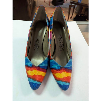 LifeStride MultiColor Abstract Print Pumps Size 7 Pointed Toe Bold Glam Rock 80s