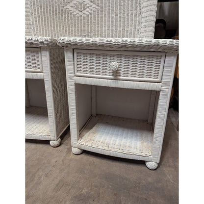 Secondhand Sandies: White Wicker Twim Headboard with 2 side end tables BEACH DECOR