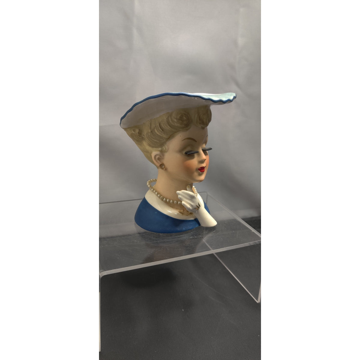 Napco A5046 Blue Lady Headvase Planter MCM Kitsch Retro Collectible Ceramic Vase