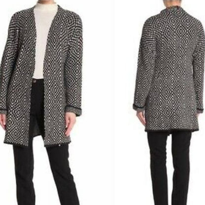 Joseph Open Front Cardigan Sweater X-Small Geometric Pattern NEW XS blk white