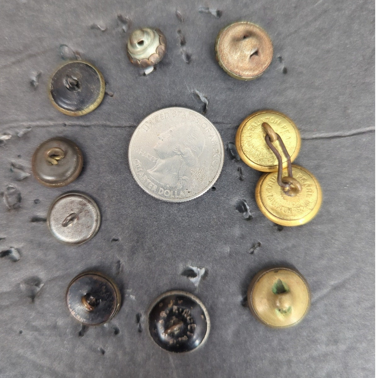 LOT O of 10 Antique Vintage Victorian Brass Mixed Materials Buttons ESTATE FIND