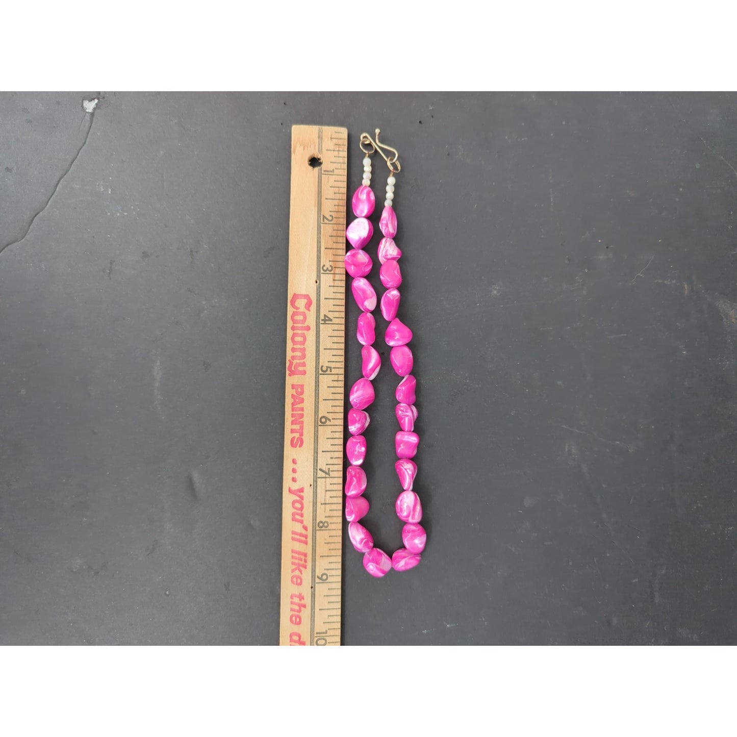 Vintage Hot Pink Mother of Pearl Shell Nugget Bead Necklace Y2K Boho Chic