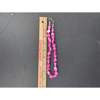 Vintage Hot Pink Mother of Pearl Shell Nugget Bead Necklace Y2K Boho Chic