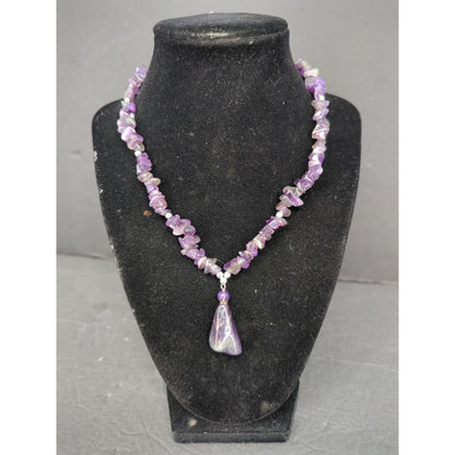 Vintage Amethyst Quartz Nugget Y-Necklace Drop Pendant Boho Chic Raw Crystal
