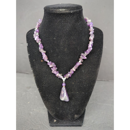 Vintage Amethyst Quartz Nugget Y-Necklace Drop Pendant Boho Chic Raw Crystal