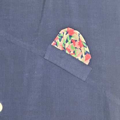 Vintage 80s linen Sheath dress Blue shoulder pads Large Pocket square cap sleeve