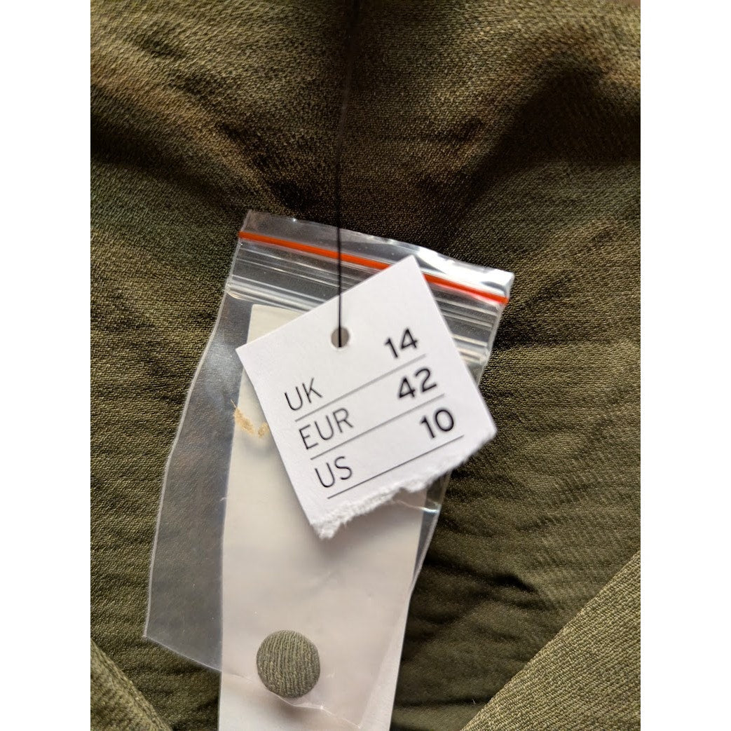 Topshop Sage Green blouse Peasant Crop Top Size 10 Ruffle Nec Puff Sleeve NEW