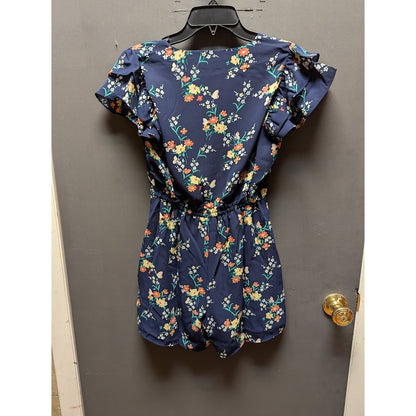 Maison Jules Size XS romper blue floral short sleeves shorts elastic waist NEW