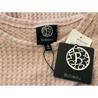 NWT Bobeau Pullover Thermal Waffle Knit Sweater Top Sz Small in Blush Pink