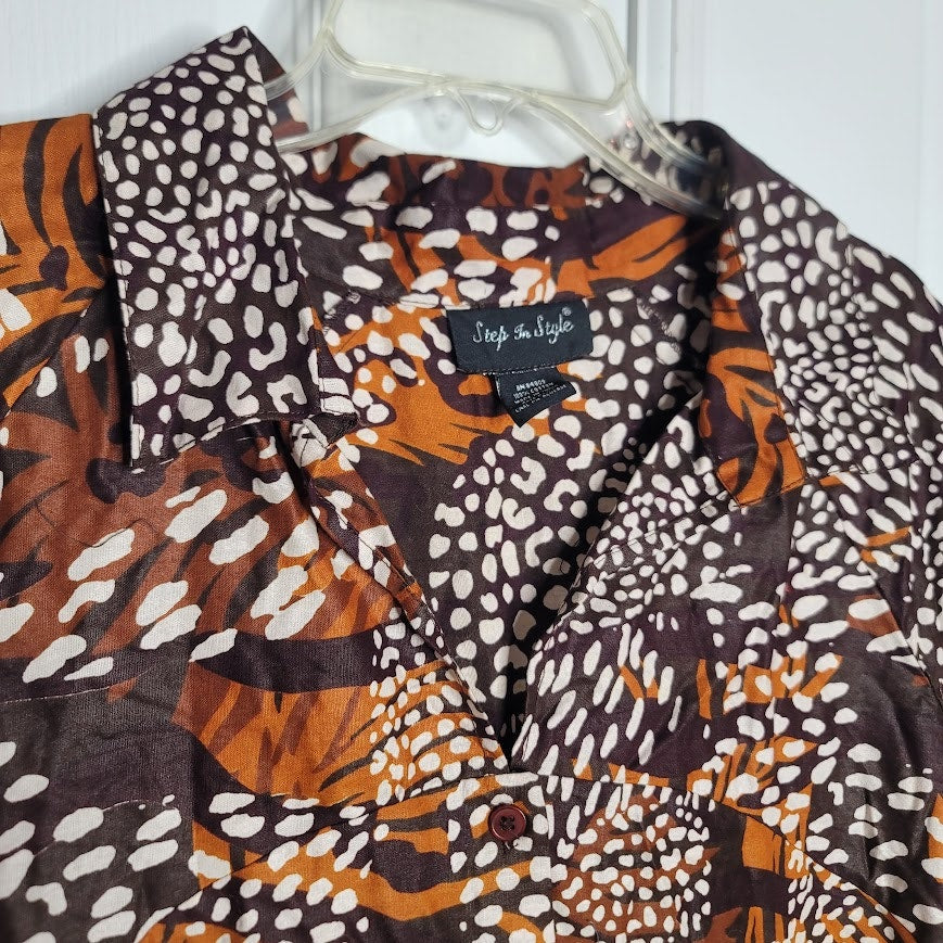 Step In Style Heavy Cotton One Size Plus Long Sleeve Dress Tribal African Print