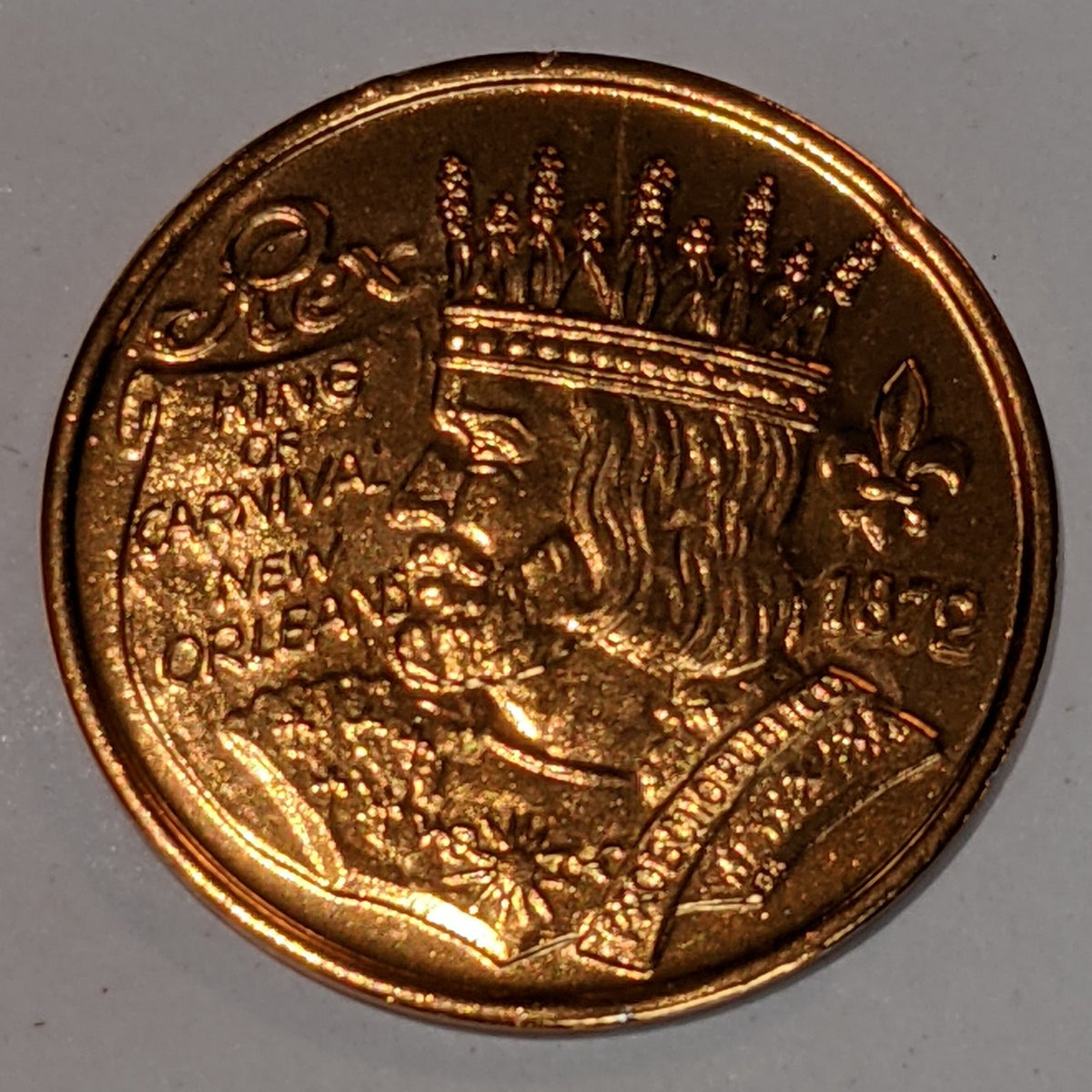Mardi Gras Nature's Royalty King of Carnival Gold Aluminum Coin 1985 New Orleans