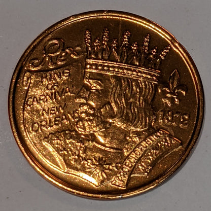 Mardi Gras Nature's Royalty King of Carnival Gold Aluminum Coin 1985 New Orleans