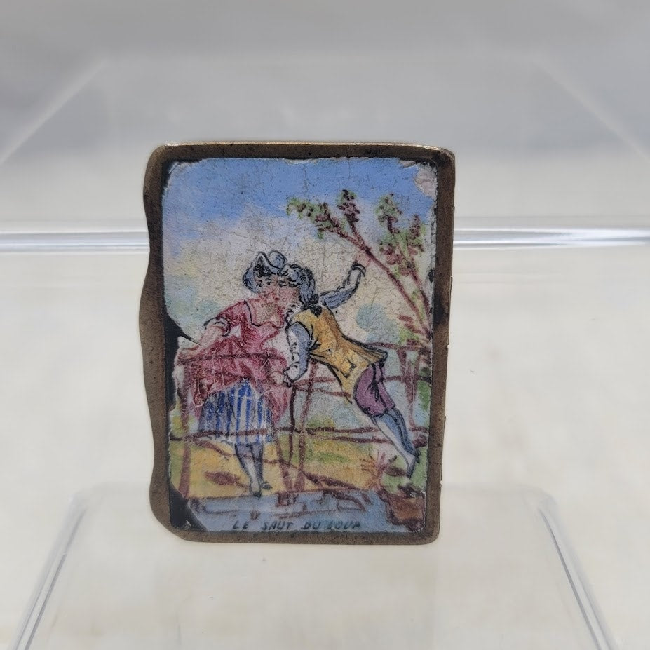 Antique 18thC Fêtes Galantes Porcelain Patch Box Le Saut du Loup Folk Art