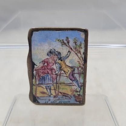 Antique 18thC Fêtes Galantes Porcelain Patch Box Le Saut du Loup Folk Art