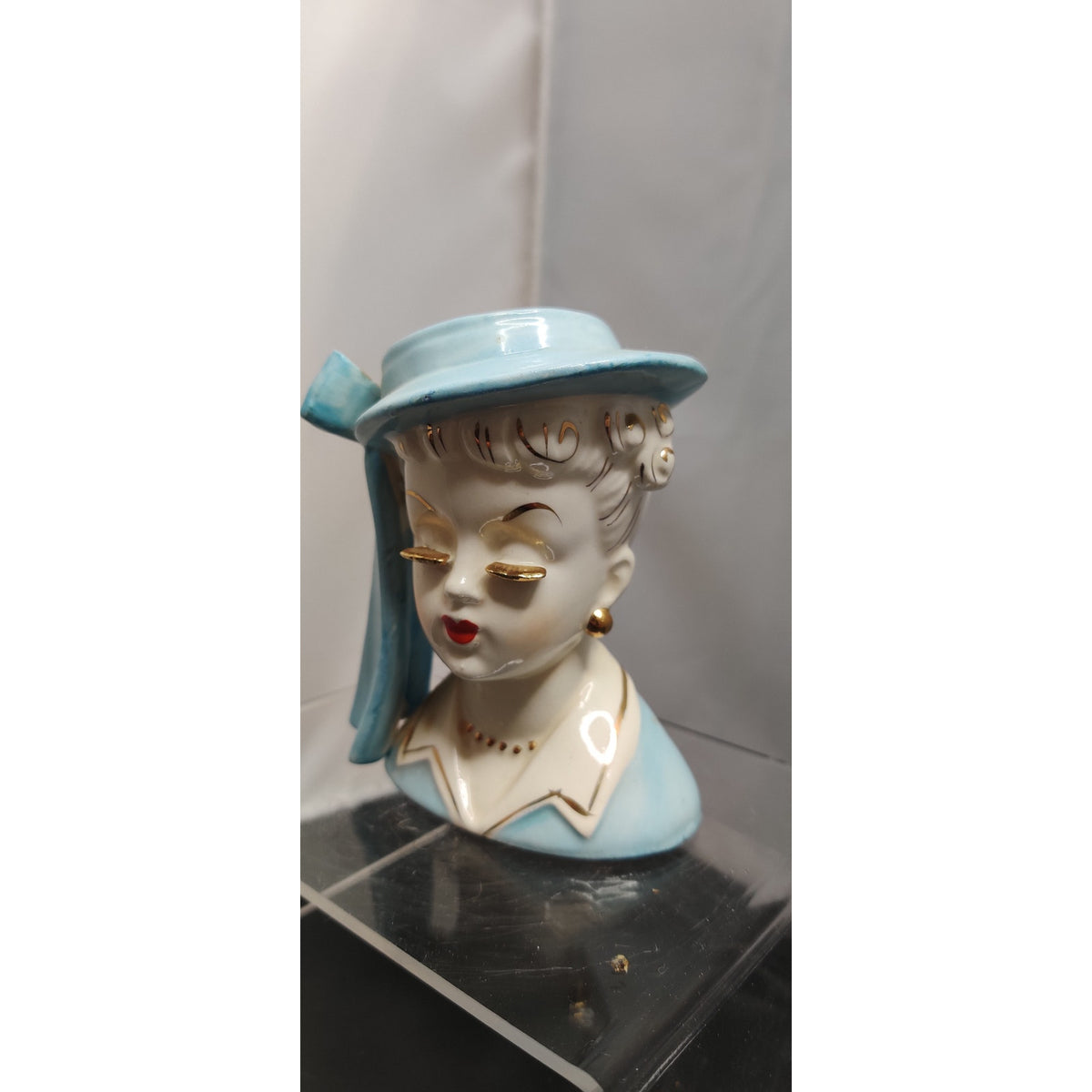 Vintage Irice Japan Lady Headvase Blue Hat Mid Century Kitsch Retro Collectible!