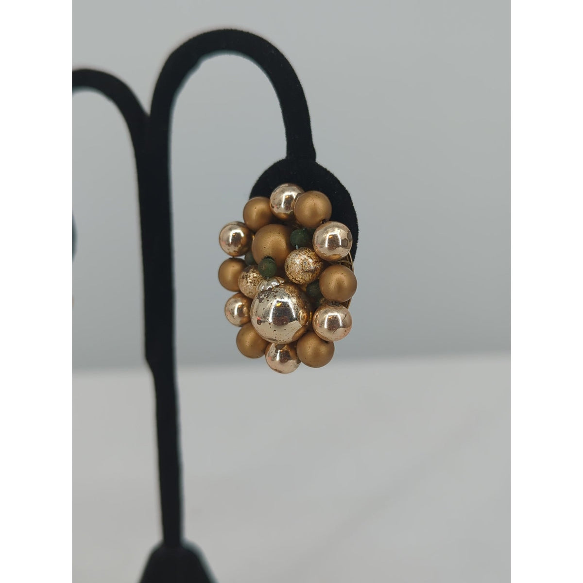 Vintage Mid Century Gold Tone Cluster Bead Clip On Earrings Japan Retro Charming