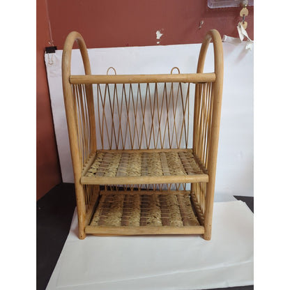 Vintage Wicker Rattan Wall Cabinet Shelf Hanging Bathroom Boho Towel TP Holder