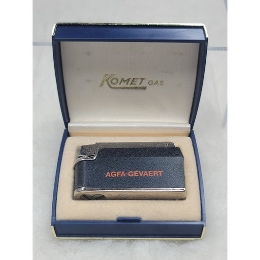 Vintage Komet Gas Agfa-Gevaert Advertising Lighter MidCentury Modern Silver Tone