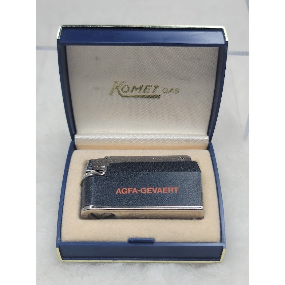 Vintage Komet Gas Agfa-Gevaert Advertising Lighter MidCentury Modern Silver Tone