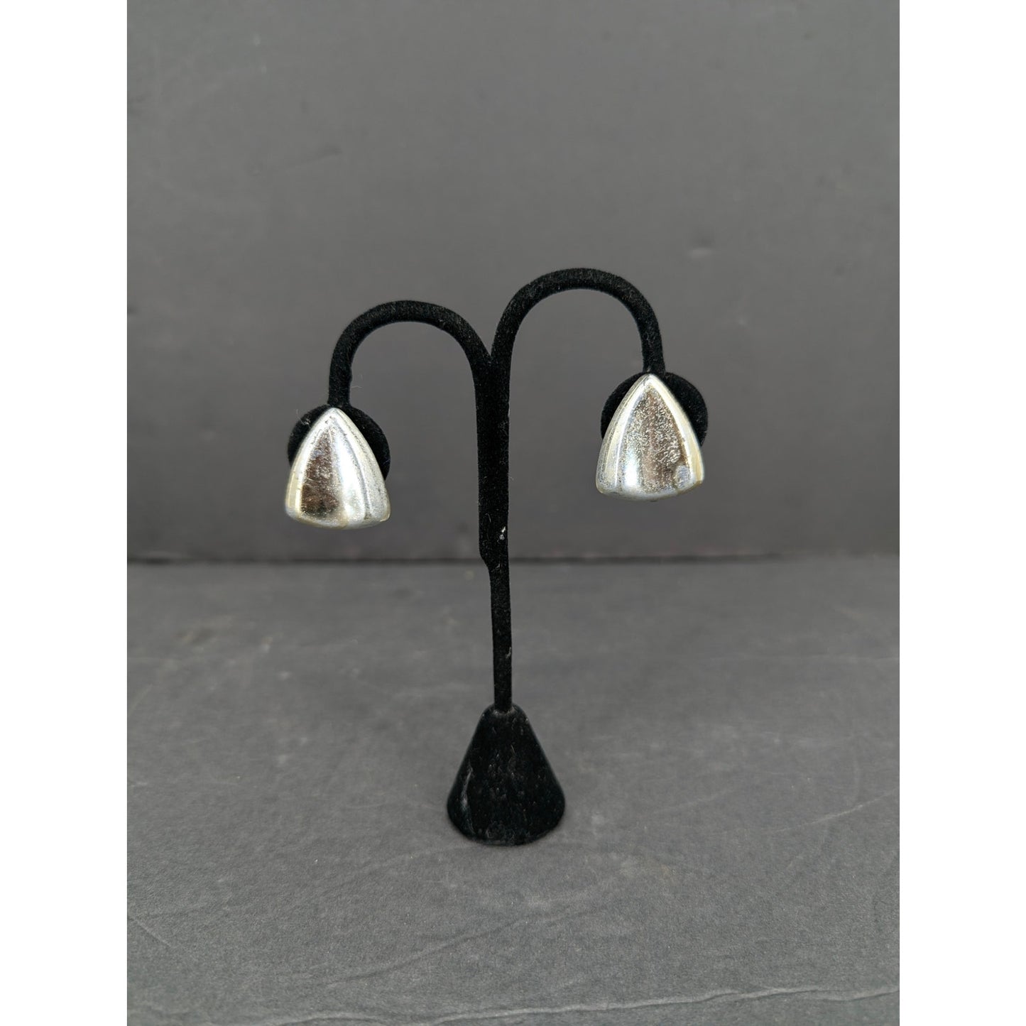 Vintage Mid-Century Silver Tone Sculptural Clip-On Earrings Retro
