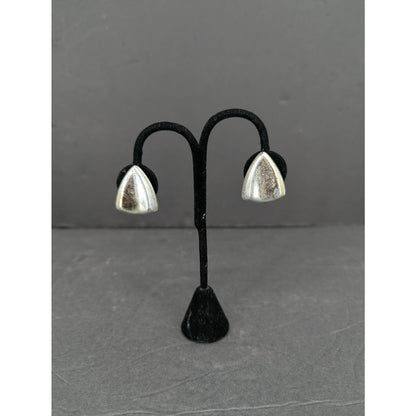 Vintage Mid-Century Silver Tone Sculptural Clip-On Earrings Retro