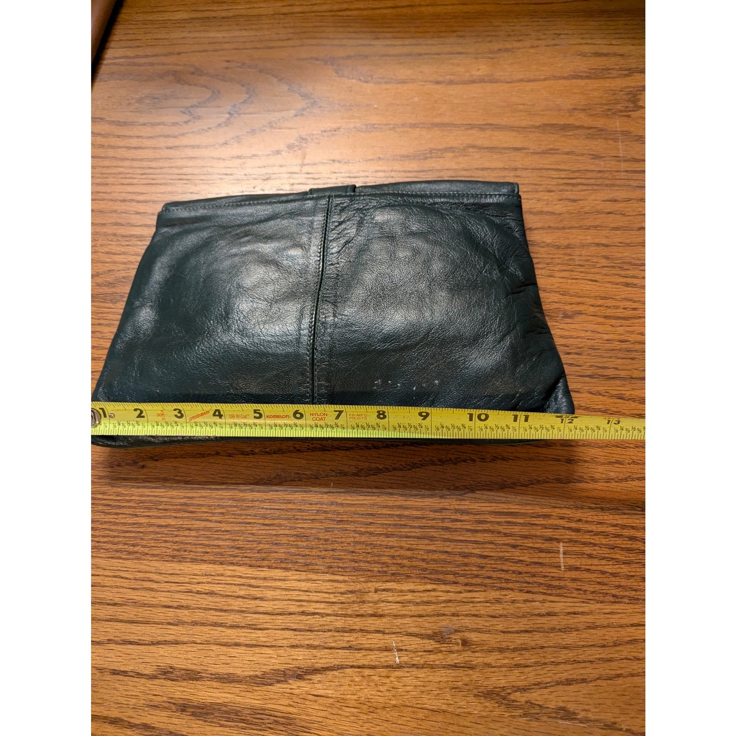 Vintage Unbranded Dark Green Leather Slouchy Envelope Clutch Bag