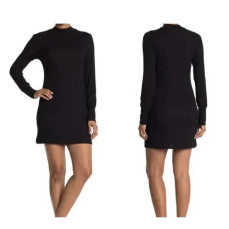 Nordstrom Abound Long Sleeve Mock Neck Knit Mini Dress Black NEW Medium