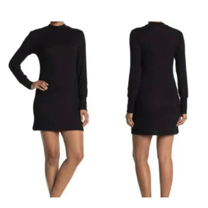 Nordstrom Abound Long Sleeve Mock Neck Knit Mini Dress Black NEW Medium
