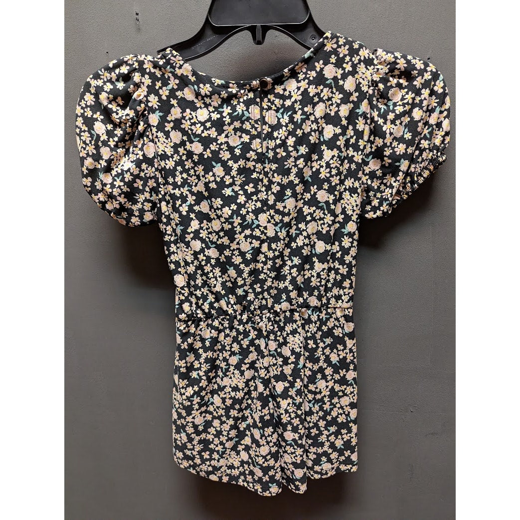 Good Luck Girl Ditsy Floral Size Small Blouse Balloon Sleeves top ruched center