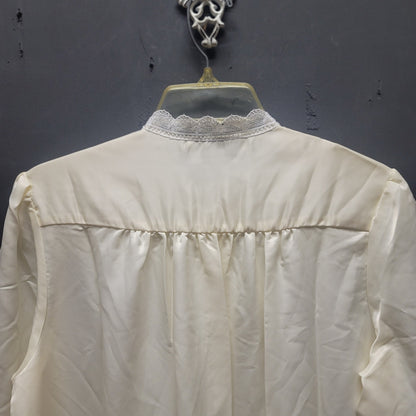 Christian Dior Vintage Cream Lace Trim Long Nightgown Robe Retro Coquette Small