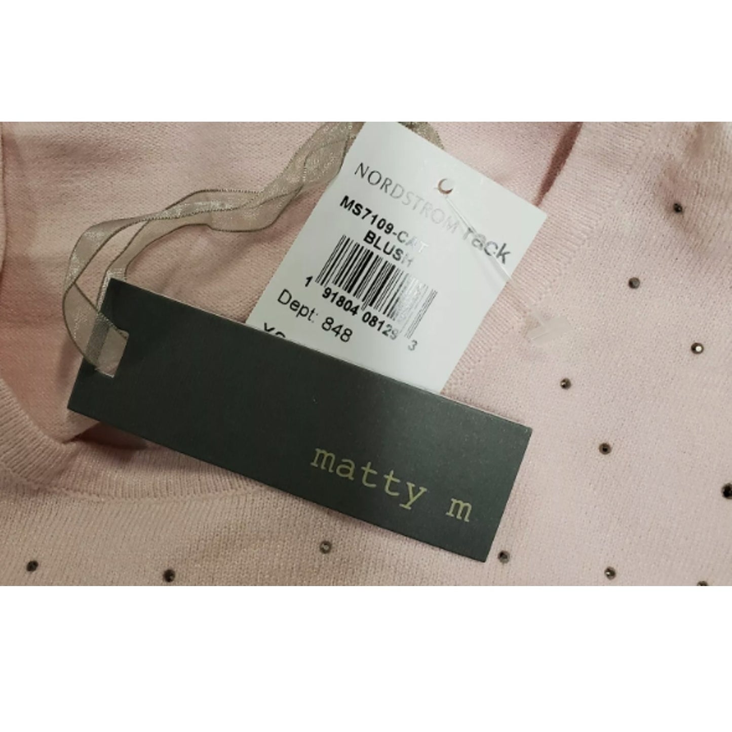 Matty M Blush Pink Embellished Crewneck Long Sleeves Sweater Size MEDIUM NEW