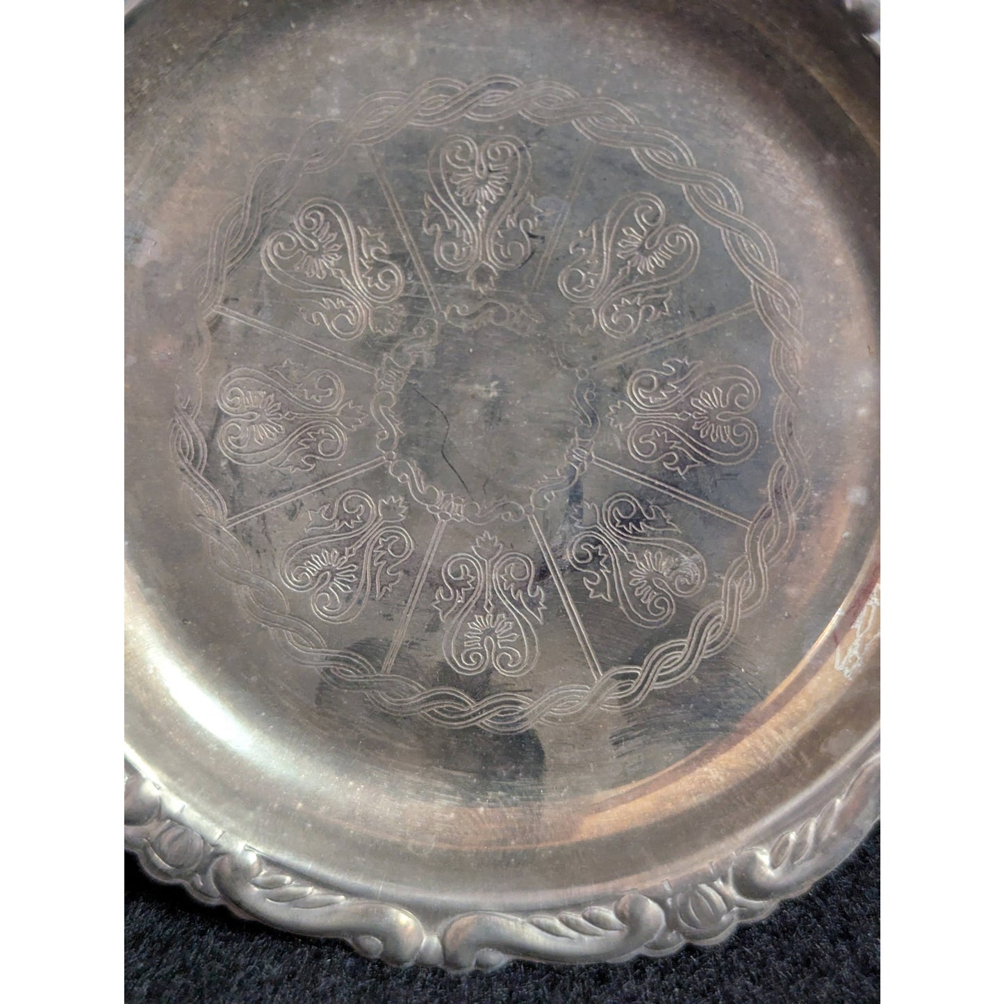 Vintage Italian Silverplate on Steel Ornate Round Trinket Dish Coaster