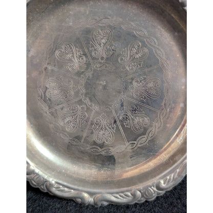 Vintage Italian Silverplate on Steel Ornate Round Trinket Dish Coaster
