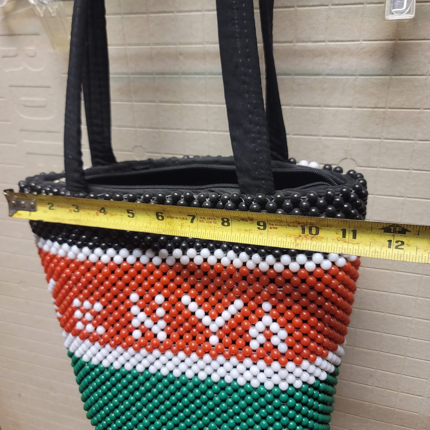 Vintage Handmade Bag Purse Handles Kenya Beaded Red White Black Green Lined
