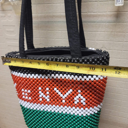 Vintage Handmade Bag Purse Handles Kenya Beaded Red White Black Green Lined