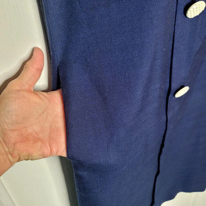 Vintage 80s linen Sheath dress Blue shoulder pads Large Pocket square cap sleeve