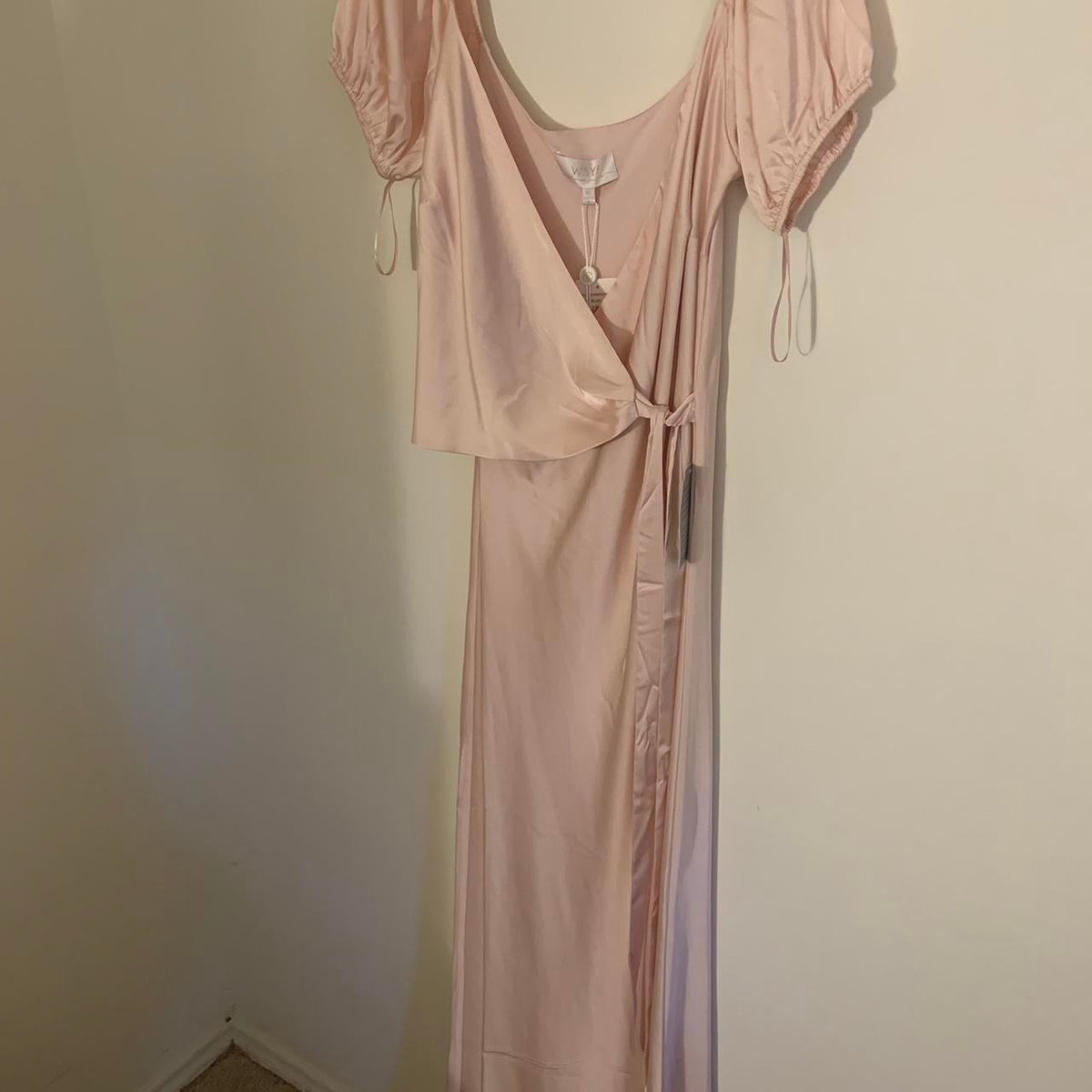 WAYF The Bea Faux Wrap V-Neck Dress New Satin Maxi Formal Wedding PINK Size 8