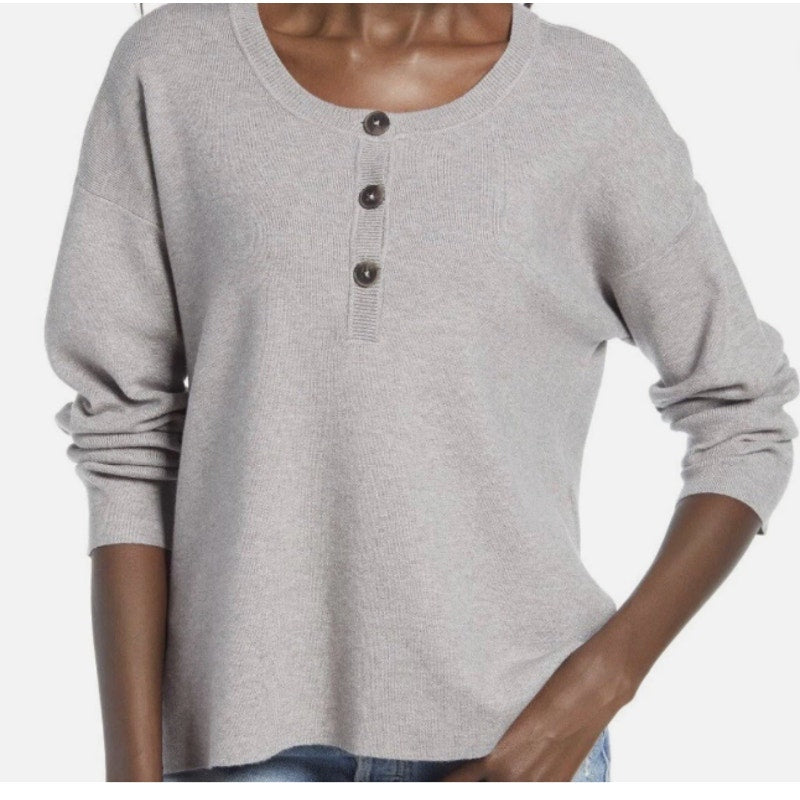 Wayf Kerry Henley Sweater In Heather Grey Size Medium NEW 3 button crew neck $78