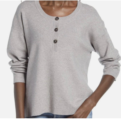 Wayf Kerry Henley Sweater In Heather Grey Size Medium NEW 3 button crew neck $78