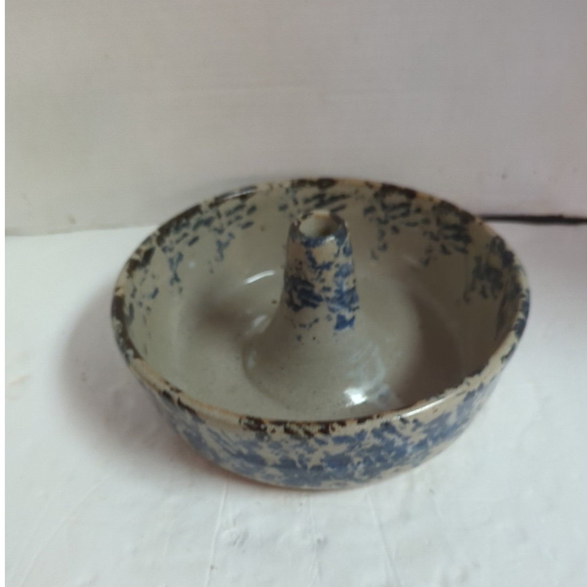 Vintage Hand Thrown Pottery Splatterware Bundt Pan Signed Aubrey Brown 2002 Blue