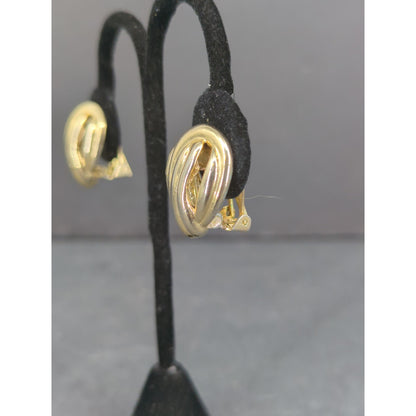 Vintage Gold Tone Ribbed Swirl Dome Clip on Earrings Chunky Retro