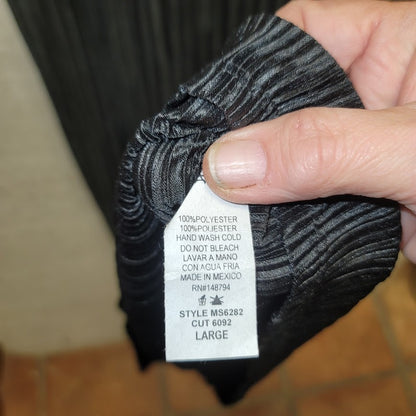 Vintage Cy Fashions Pleated Maxi Skirt Black Elastic Waist Drawstring Large