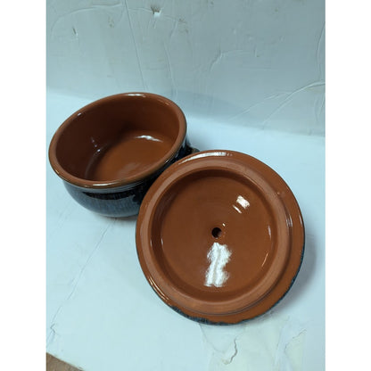 Spanish lidded olla Clay pot casserole cooking Covered Teal One or Two Serving