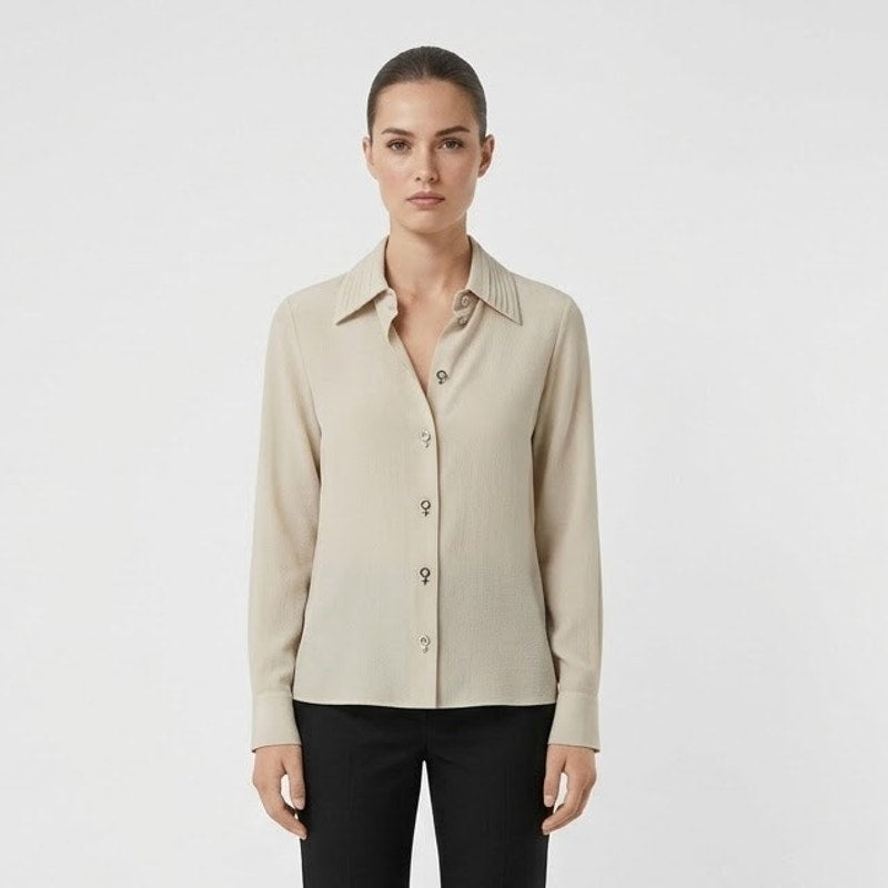Judy Bond Vintage Light Green Button Up Shirt Long Sleeve Collar Top Blouse