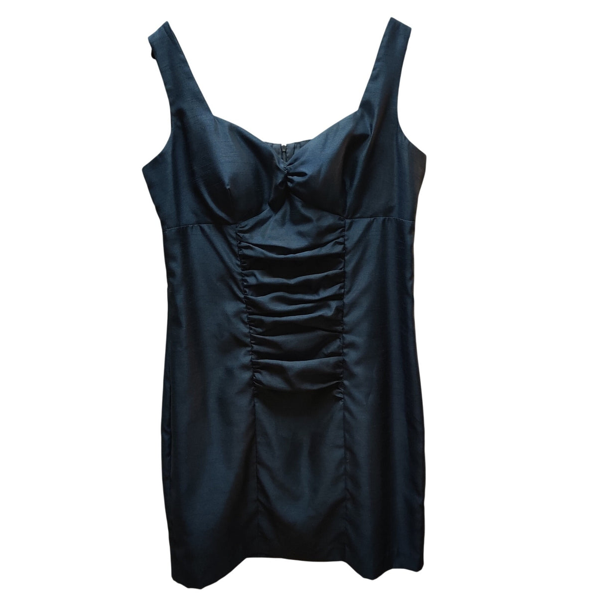 Vintage Clari.e. Navy Blue Satin Cocktail Dress Y2K Ruched Bodycon Size 16